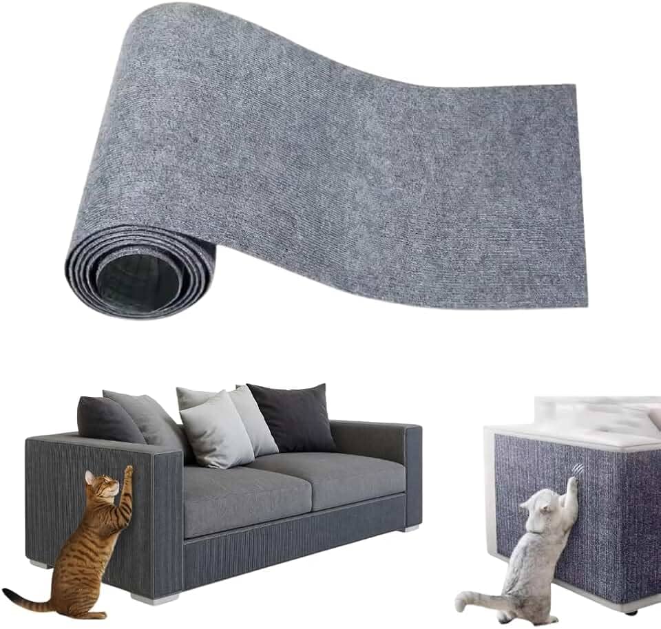 Protetor de Sofá para Gato Tapete Arranhador Autoadesivo 100x40 cm Cortável Antiestresse Feltro Cinza Para Móveis para Gatos Parede Porta Estofado Lixa Unhas Protetor Arranhador de Feltro Gato