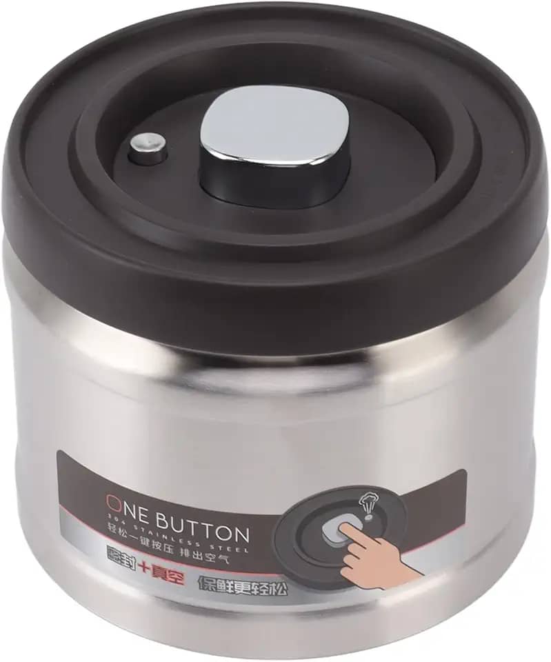 Greensen Recipiente a Vácuo para Café, Lata de Armazenamento Hermético Em Aço Inoxidável para Grãos de Café Moídos, Chá, Nozes Com Vedação Tipo Prensa e Colher Medidora (750ML Aço Inoxidável Cor