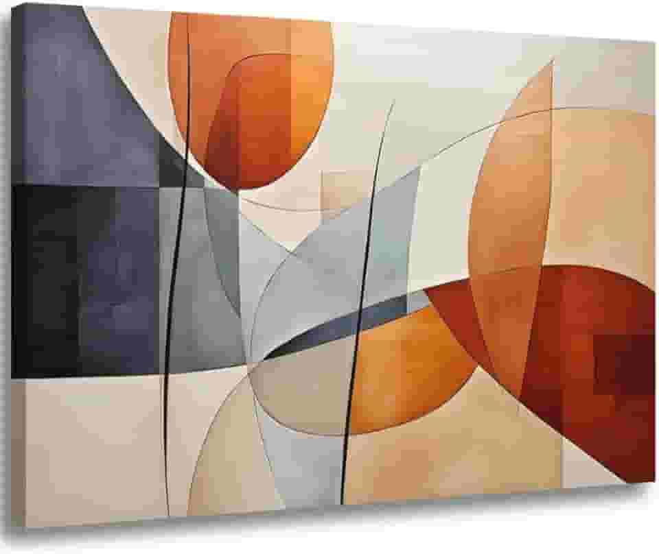 Quadro Decorativo Abstrato Moderno Tons de Laranja e Cinza 60x90 cm Tela em Madeira