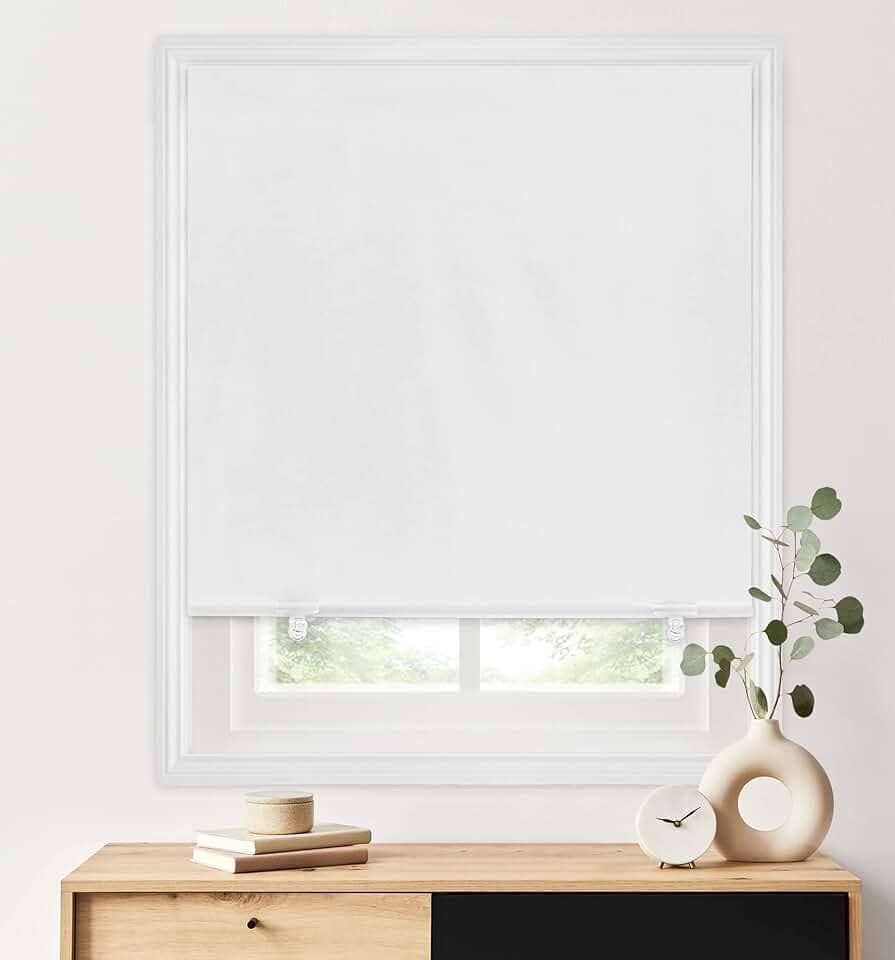 Persianas de rolô LazBlinds 100% blackout, não requer ferramentas nem perfuração, sem cordas, para janelas, isolamento térmico e proteção UV, privacidade para o quarto (91 x 183 cm, branco)