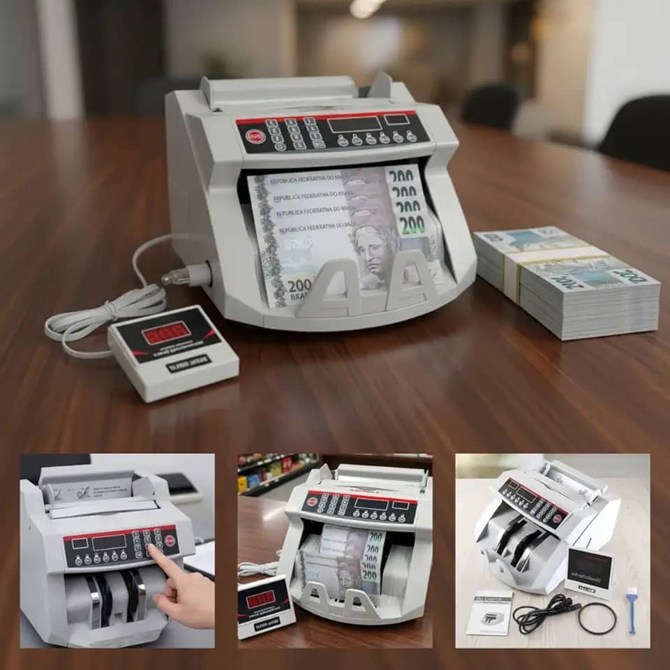 Máquina de Contar Dinheiro Notas Cédulas Detecta Nota Falsa UV/MG Alta Velocidade Bivolt