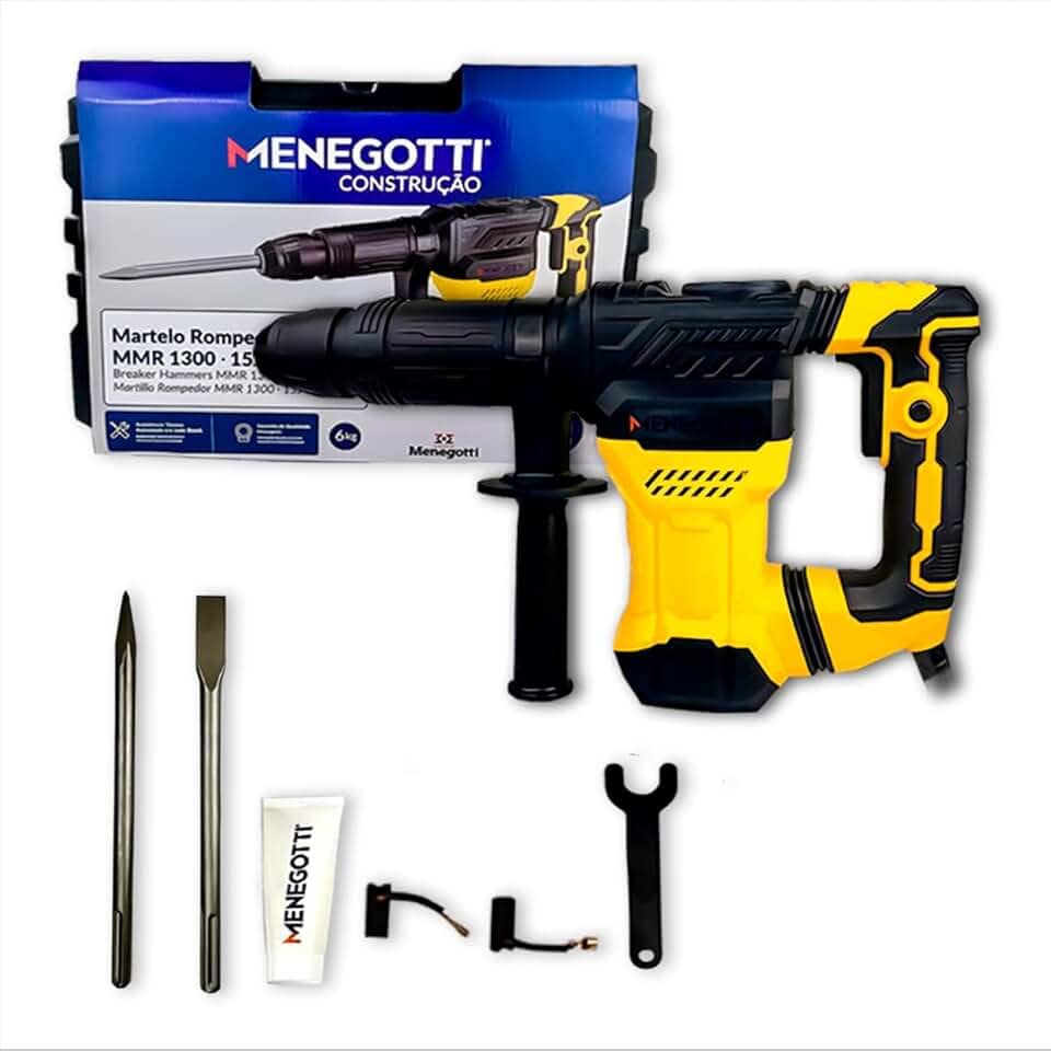 Martelo Rompedor Menegotti MMR1300 220v 15J 6KG Motor Monofasico 60HZ Para Demolição Concreto Parede