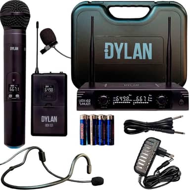 Microfone Sem Fio Duplo Dylan Udx-05 Bastão + Lapela/headset Profissional