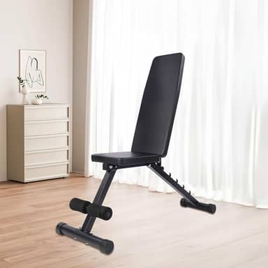 Banco de Musculação Ajustável e Dobrável - Suporta até 120kg, Encosto com 5 Posições, Estrutura Triangular Reforçada, Assento Largo e Apoio de Pés Regulável