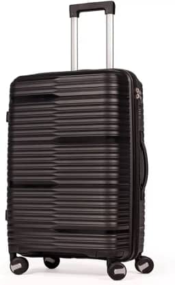 Mala De Viagem Média 23Kg Polipropileno Rodas Duplas 360 Fibra Rígida Leve Resistente Para Despachar (PRETO, MÉDIA)