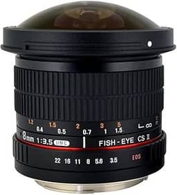 Rokinon Lente olho de peixe HD8M-N 8 mm f/3.5 HD com chip de abertura automática e capô removível para Nikon DSLR 8-8 mm, lente fixa sem zoom