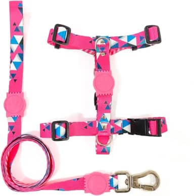 kit Coleira: Peitoral Modelo H + Guia (P, Pink)