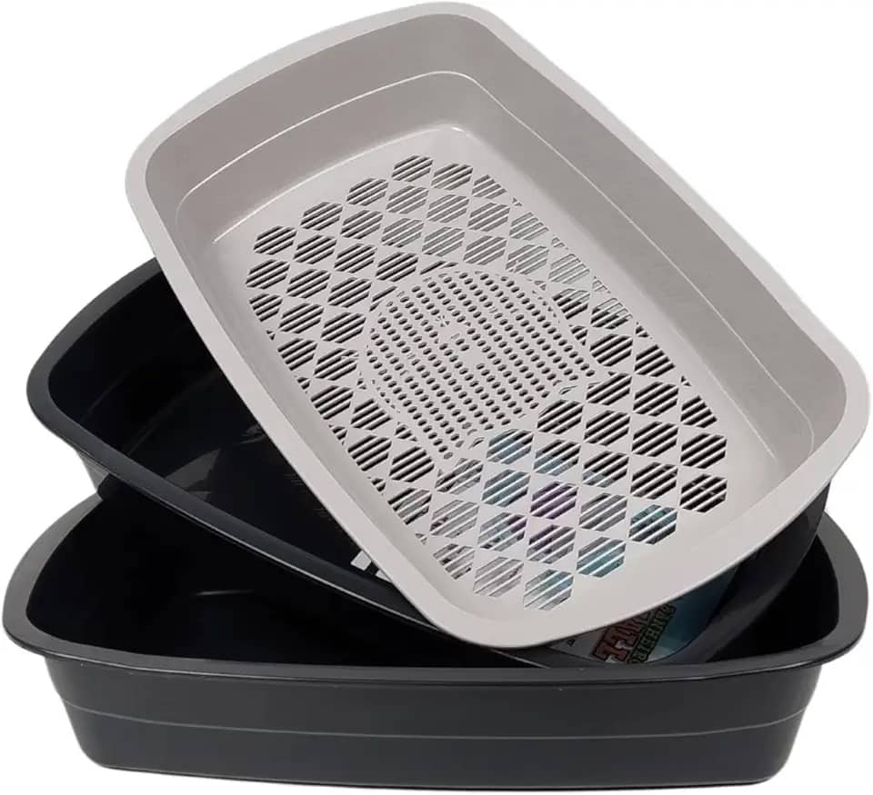 Caixa de Areia Higiênica 3 em 1 Para Gatos Com Peneira Reforçada (Preto)