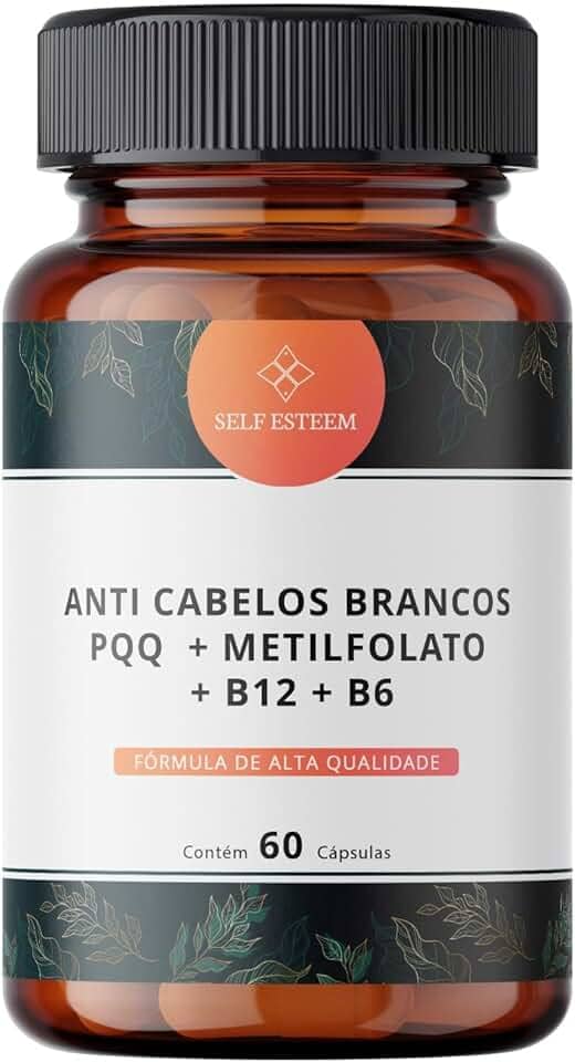 Anti Cabelos Brancos PQQ 10mg + Metilfolato 5000mcg + B12 1000mcg + B6 15mg 60 Cápsulas