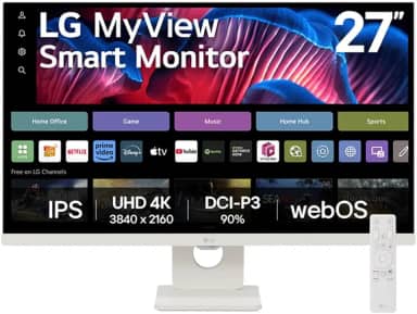Monitor LG MyView Smart - Tela IPS 27', WebOS, ThinQ Home, Air Play, Screen Share, Bluetooth, – 27SR73U-W