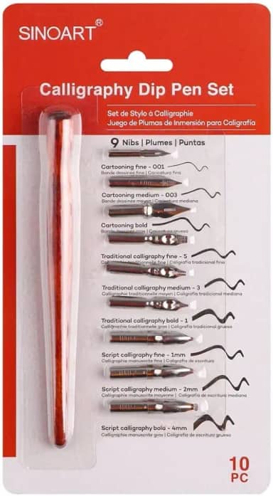 Kit Caligrafia Cabo e Penas Sinoart 10 pecas