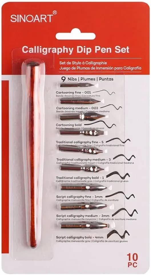 Kit Caligrafia Cabo e Penas Sinoart 10 pecas