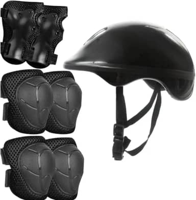 Kit Proteção Infantil Bicicleta Patins Skate Bike Capacete Ajustável Joelheira Cotoveleira Munhequeira Menino e Menina (PRETO)
