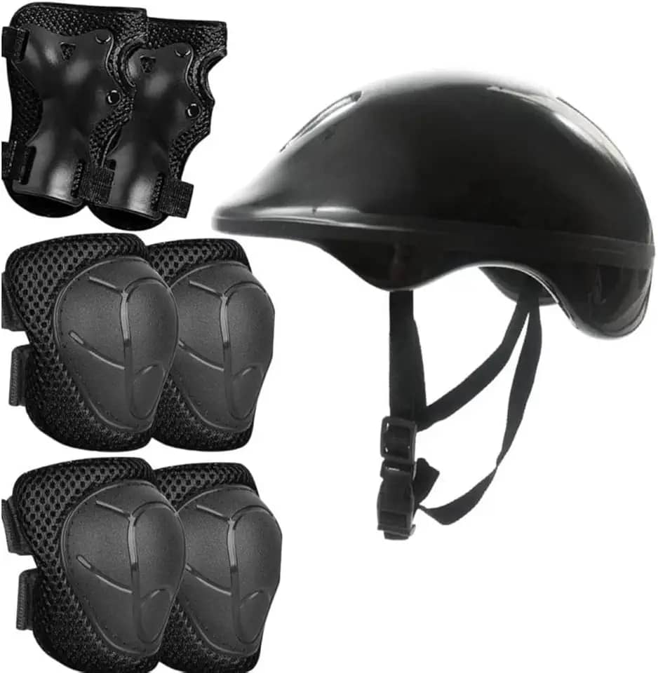Kit Proteção Infantil Bicicleta Patins Skate Bike Capacete Ajustável Joelheira Cotoveleira Munhequeira Menino e Menina (PRETO)