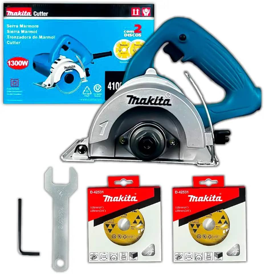 MAKITA Serra Mármore 4100NH3XZ2 1300W com 2 Discos 13800RPM Corte Preciso em Mármore Granito e Porcelanato Leve Ergonômica e Segura p/Obras e Reformas - 220v