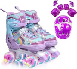 Patins Infantil 4 Rodas, Patins Quad, Patins Infantil Menina, Ajustável em 4 Tamanhos, com Bolsa e Kit Proteção