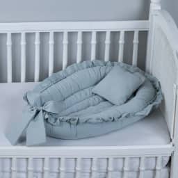 Ninho Redutor de Berço Babado Percal 200 Fios Algodão (Cinza, 1)