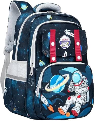 Mochila Escolar Infantil Astronauta, Ortopédica, Acolchoada, Reforçada, para Meninos 7-12 Anos, Design Espacial
