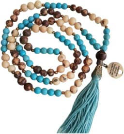 Japamala 108 Contas Em Howlita Turquesa e Sementes de Açaí para Meditação e Hoponopono