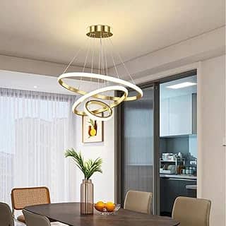 Luminária Pendente de 3 Anéis LED Moderna Regulável Com Controle Remoto - Lustre de Altura Ajustável 69 W para Sala de Estar e Quarto