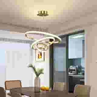 Luminária Pendente de 3 Anéis LED Moderna Regulável Com Controle Remoto - Lustre de Altura Ajustável 69 W para Sala de Estar e Quarto