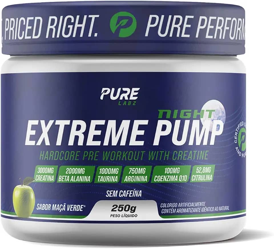 Pré Treino Extreme Pump Night S/Cafeína 250g Pure Athletic Cor:Maçã Verde