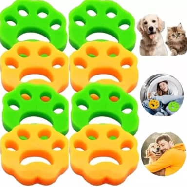 Kit 10 Removedor de Pelos Pet Reutilizável para Máquina de Lavar e Secar – Tira Pelos de Gato e Cachorro – Formato Patinha Lavável em TPR Premium – Para Roupas, Sofá, Cama, Tapete, Casaco e Carro