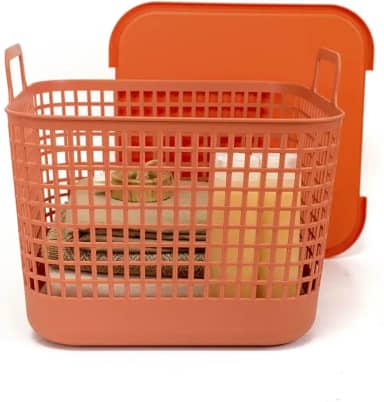 Oikos - Cesto de Plástico Grande Telado com Tampa e Alças 45L Terracota