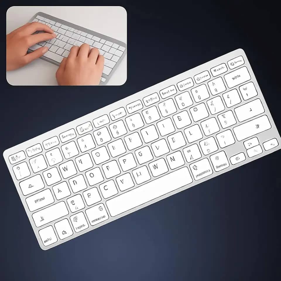 Teclado Sem fio Bluetooth e Receptor USB 2.4GHz ABNT2 Padrão Brasileiro Com tecla 'Ç' Teclado para Tablet e Celular, Android e iOS para Notebook (Branco)