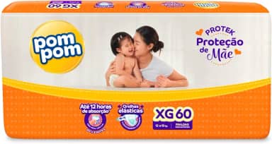 Fralda Pom Pom Protek Proteção de Mãe Hiper XG 60 Unidades