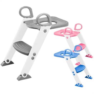 Assento Redutor Infantil Vaso Sanitário Privada Com Escada Trono Troninho (Cinza)