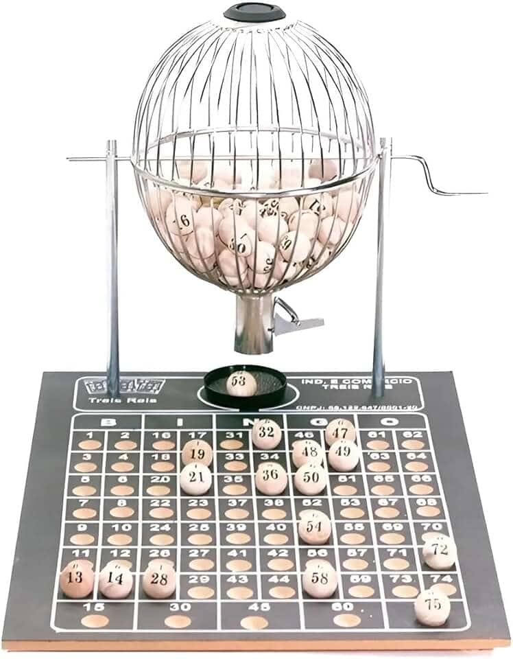 Kit Jogo de Bingo Profissional com Globo Metálico N°2 Médio, 75 Bolinhas, 300 Cartelas