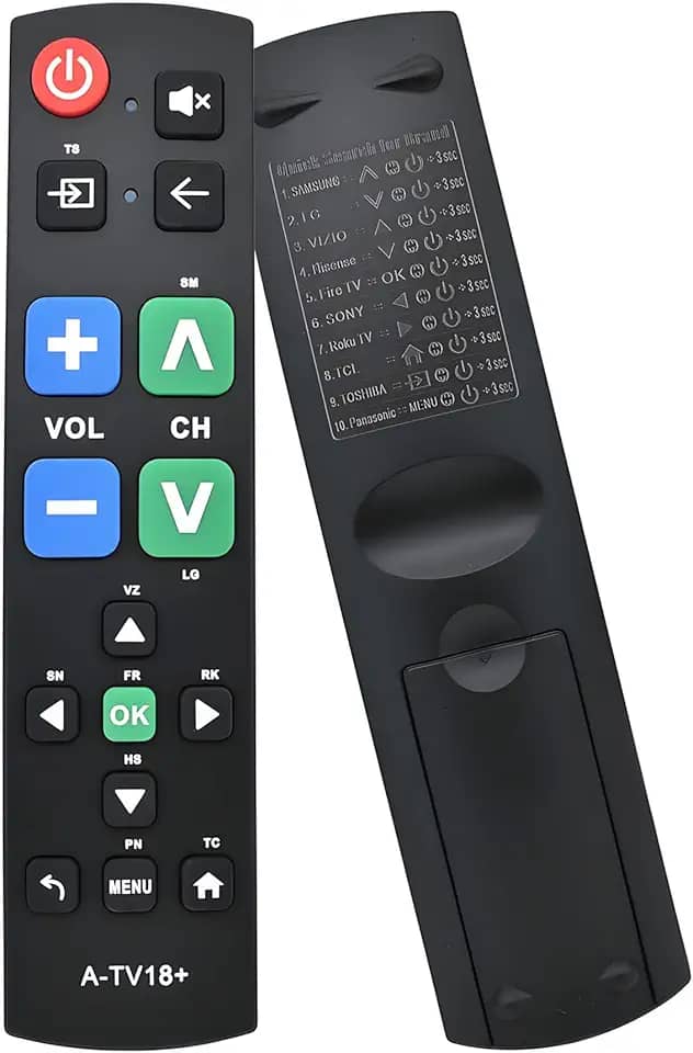 Controle remoto universal de TV com botão grande para idosos, fácil de usar, controle remoto simples para TV, botões grandes e layout claro, controle remoto universal ideal para idosos e usuários de