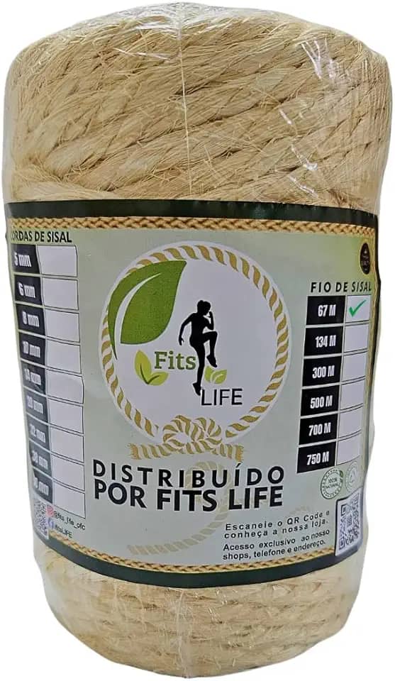 Rolo Corda De Sisal Natural 6mm 67 Metros Arranhador Para Gatos E Artesanato Em Geral - Fits Life