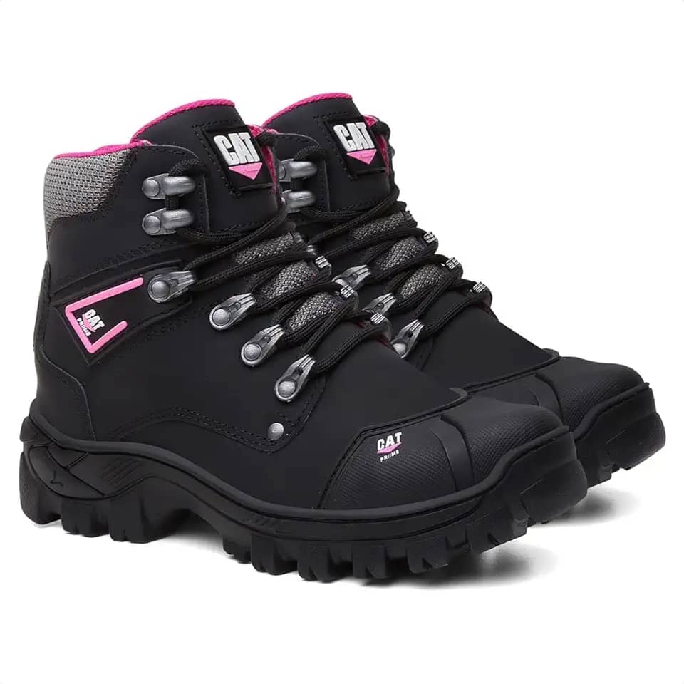 Botina Feminina Bota Coturno De Segurança Trabalho Epi Com C.a Original (PRETO/ROSA, BR, Adulto, Numérico, 36)