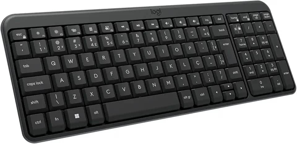 Teclado Sem Fio Logitech K250 Bluetooth com Conectividade Rápida e Fácil, Design Compacto, Teclado Numérico, Layout ABNT2, Teclas Resistentes a Derramamentos, Compatível com PC e Mac - Grafite