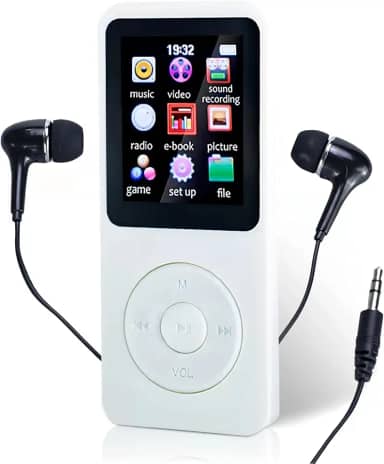 MP3 MP4 Player Portátil Reprodutor de Música Ultrafino MP3 Player Bluetooth Gravador de voz Reprodução de Vídeo Suporte Cartao de Memoria de Até 128 GB(Branco)