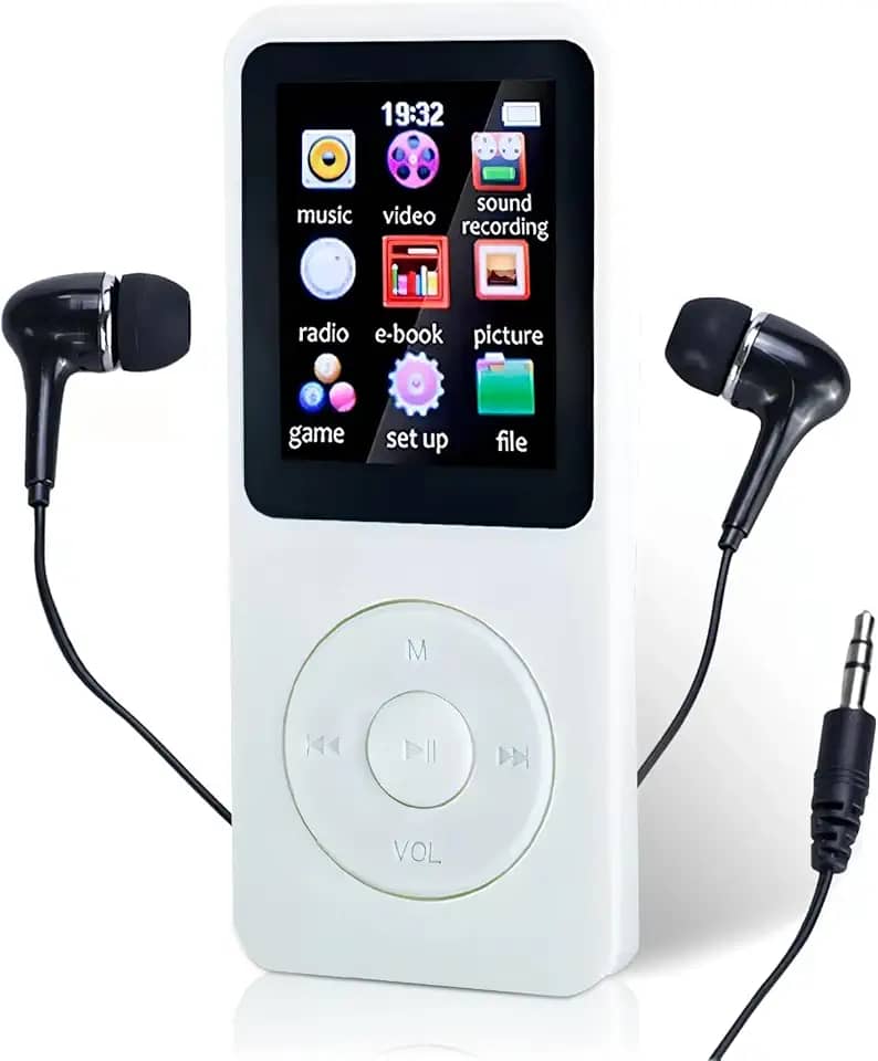 MP3 MP4 Player Portátil Reprodutor de Música Ultrafino MP3 Player Bluetooth Gravador de voz Reprodução de Vídeo Suporte Cartao de Memoria de Até 128 GB(Branco)