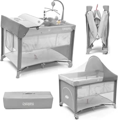 Berço Portátil SleepGuard Dobrável para Recém Nascidos e Bebês com Estrutura Segura e Confortável Ragaluma (Cinza)