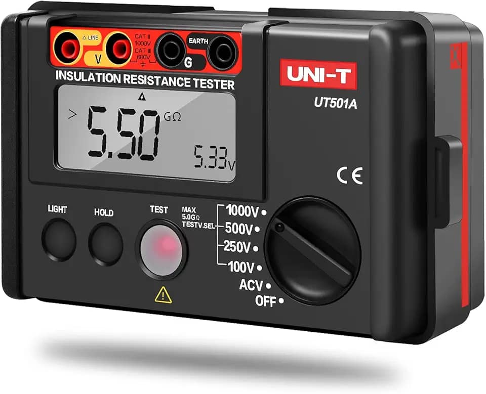 UNI-T testador de resistência de isolamento, ohmímetro, 100v/250v/500v/1000v voltímetro 0 a 5g ohm medidor megôhmetro, testador de resistência de aterramento 2000 contagens display lcd com l