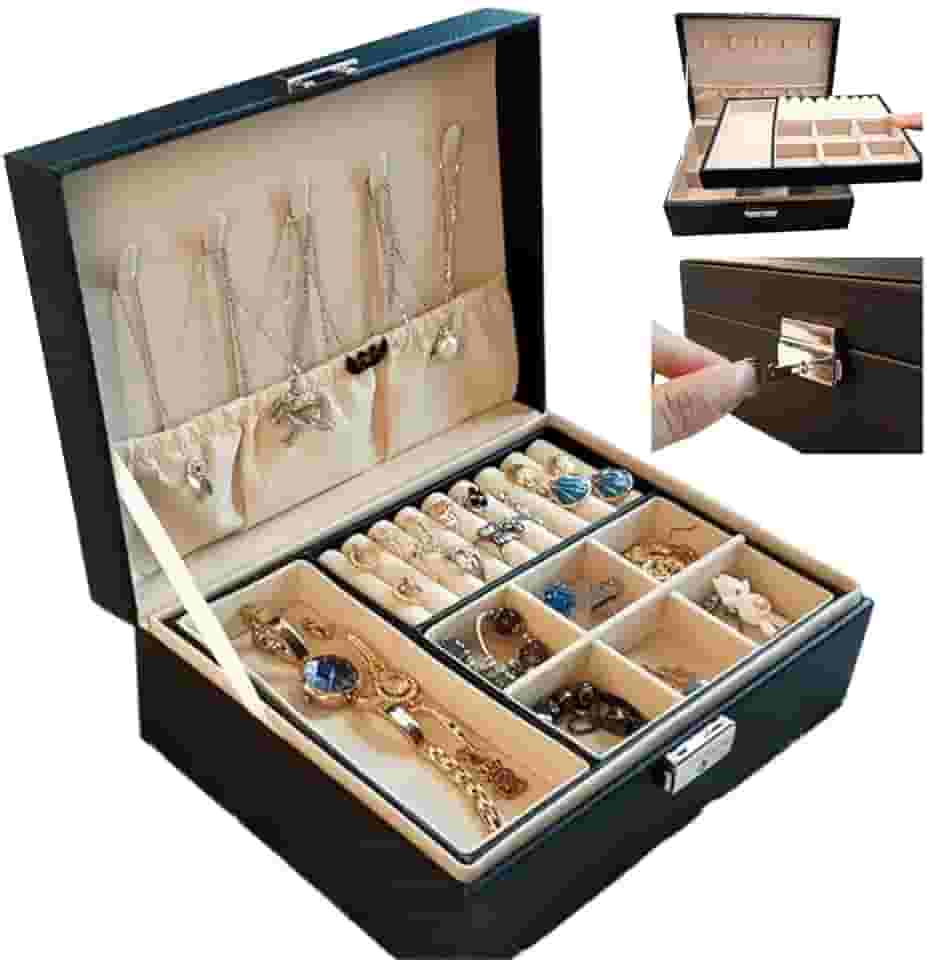 Caixa Porta Jóias 2 Andares Brinco Relógios Colares Pulseiras com Tranca - R78