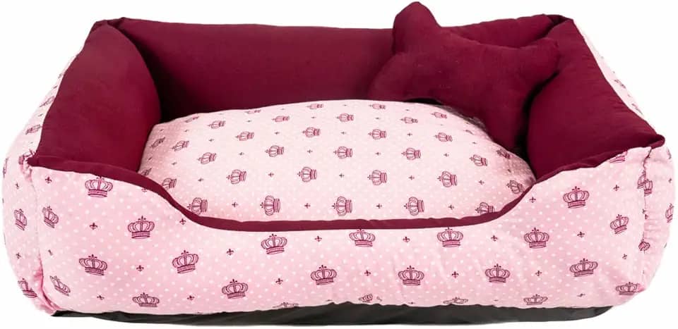 Cama para Cachorro Grande 70X55 Com Zíper Estampa Coroa Vinho