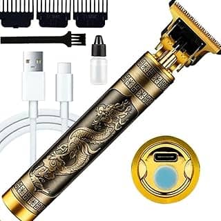 Máquina Profissional Dragão Acabamento Sem Fio Cabelo Barba Pezinho Personalizada Com Limitador de Lamina Ajustável Recarregável 4 Pentes Óleo Escovinha Kit Conjunto Aparador Acabamento Premium