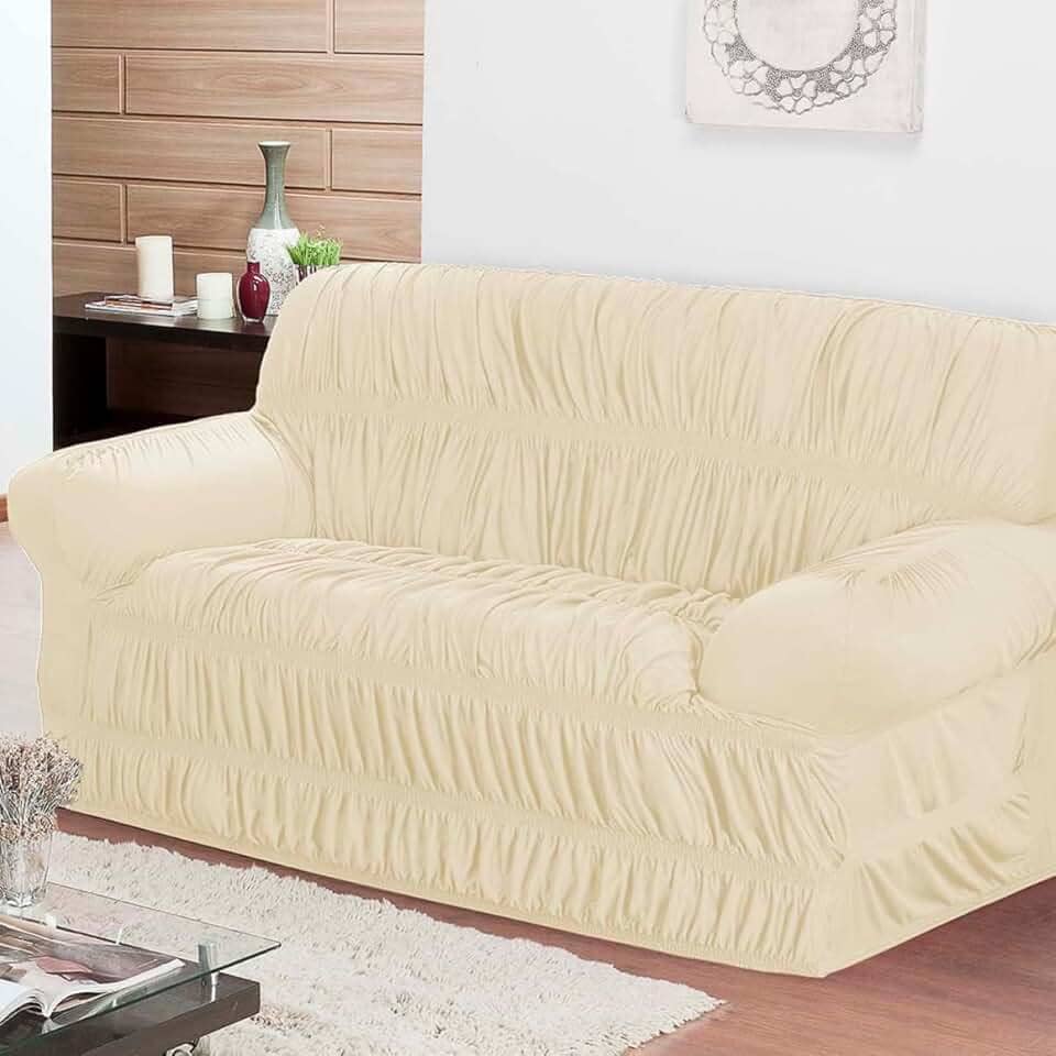 Capa de Sofá Kit 2 Peças 2 e 3 Lugares com 21 Elásticos Fixação Segura em Tecido Malha Gel Cores Vivas (Palha)