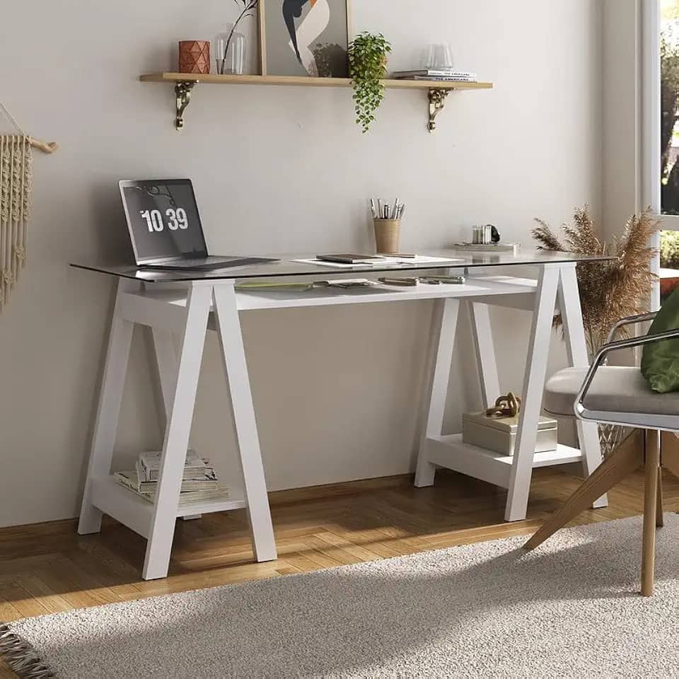 Artany Mesa Cristal com tampo de vidro de 8 mm, branco - L 150 x P 60 x A 75 cm