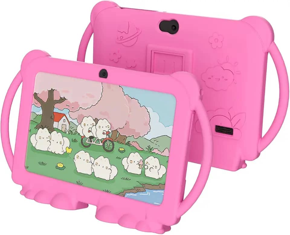 NOVOJOY Tablet infantil de 7 polegadas para crianças, Android e infantil, para meninas e meninos, com capa protetora, 32 GB + 4 GB, WiFi, Bluetooth, câmera dupla, jogos educativos, controle parental