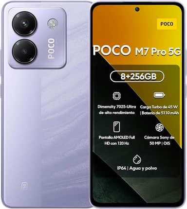 Xiaomi Smartphone POCO M7 Pro 5G 256GB 8GB RAM | Processador Ultra Potente Dimensity 7025 | Tela AMOLED FHD+ 120Hz com Proteção Ocular | Bateria 5110mAh com 45W Turbo Charge (LILÁS, 8+256GB)