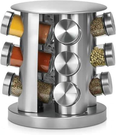 Porta Condimentos Temperos Giratório 12 Potes Vidro com Tampa Inox Organizador Cozinha Compacto