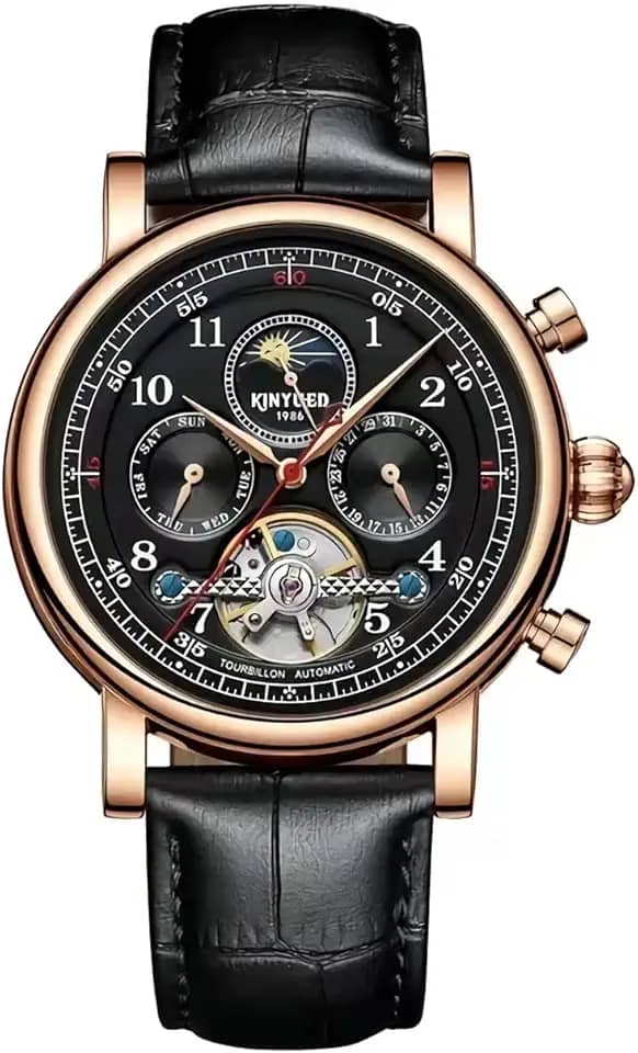 Relógio mecânico automático masculino turbilhão calendário perpétuo esqueleto negócios relógios de pulso