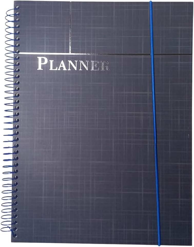 Planner de Organização e Produtividade | Gerenciamento Diário de Tarefas, Metas e Finanças | Capa Dura com Elástico, 96 Folhas | Ideal para Estudos, Trabalho e Rotina Pessoal | Cores: Preto, Azul, Cinza e Rosa (Planner Azul)
